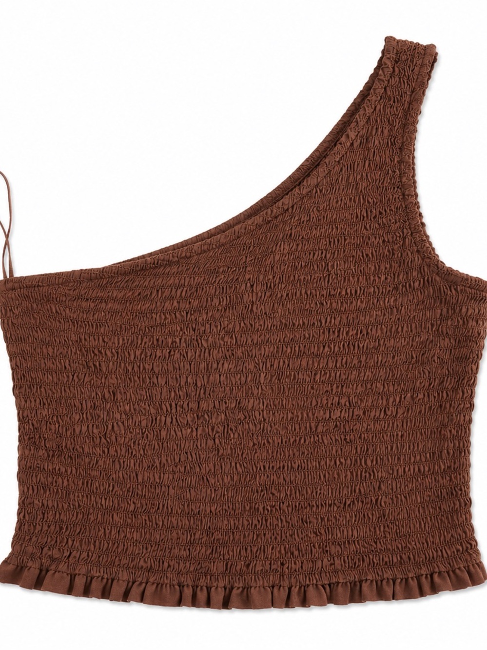 Bila One Shoulder Smocked Summer Crop Top Brown Rayon Boho Crop Top Size M
